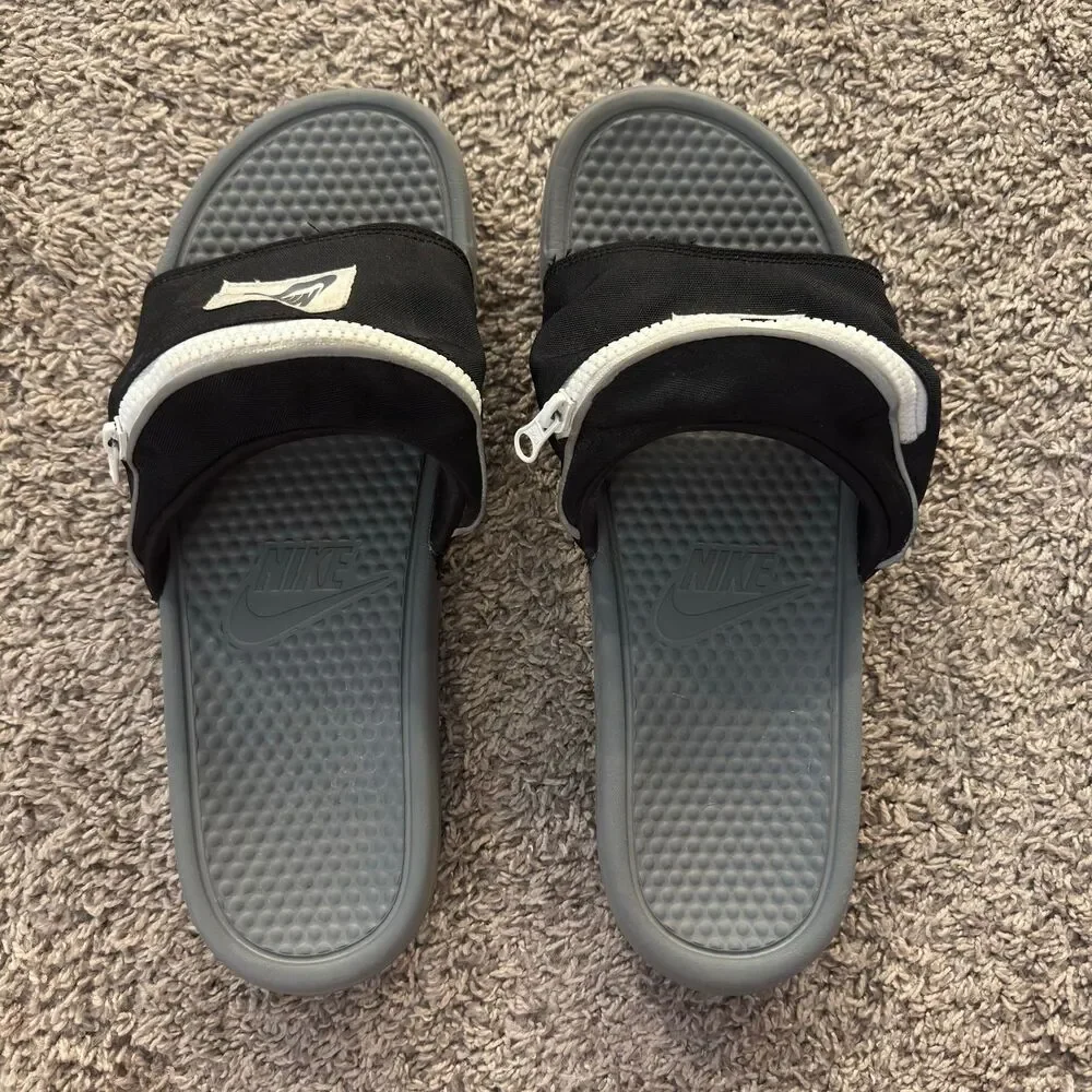 Nike Benassi JDI Fanny Pack Slides Black Gray Men's Size 13 Sandal AO1037-001